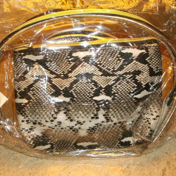 2-Bag Bundle: Handmade Club Bag + 3-bag Faux Snakeskin Cosmetic Set, both NWT - Picture 8 of 9